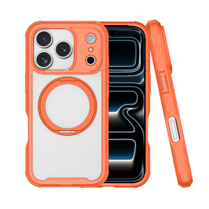Carcasa Magnética Delgada al por Mayor con Anillo para iPhone 17 Pro Max, Naranja Translúcido, Funda Antigolpes - Product Image 1