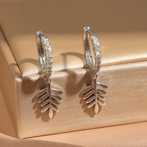 RAKOL EP5231 Fashion Cubic Zirconia Adjustable Hoop Earrings with Mimosa Pattern Pendant Earrings - Product Image 3