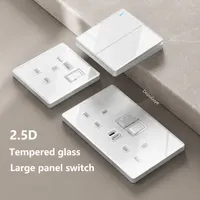 Interrupteur mural 2 voies en verre trempé blanc, prise USB de charge rapide Type-C 18W, luxe, IP20, durée de vie mécanique de 40 000 cycles