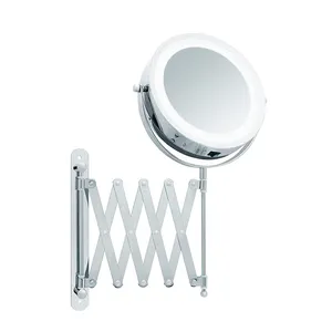 Battery Makeup LED Mirror Adjustable Shower Mirror 7 inch Wall Mount Scissor Extension Bathroom Mirror