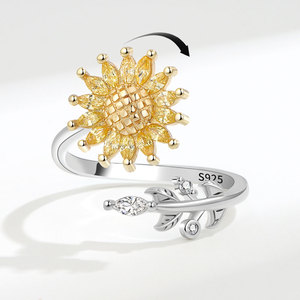 Tarnish Free Adjustable <b>Spinner</b> <b>Rings</b> Marquise Cut Cubic Zirconia Copper Gold Plated Sun Flower The Anxiety <b>Ring</b> Jewellery - Product Image 2