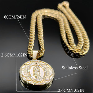 Collier Pendentif Vintage Médiéval en Acier Inoxydable 316L Plaqué Or 14k 18k, Médaillon Doré pour Femmes et Hommes - Product Image 4