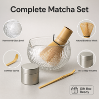 Ensemble de matcha japonais Zen Harmony, fouet en bambou Chasen, bol en céramique Chawan, cuillère Chashaku, boîte à thé en métal, boîte cadeau, écologique