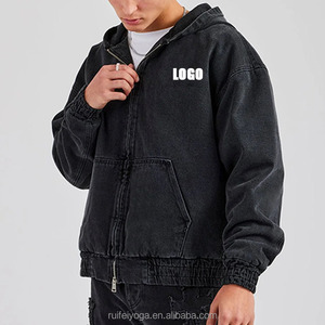 Chất Lượng Cao Tùy Chỉnh Boxy Giản Dị Trùm đầu Lót Zip Quá Khổ 100% Bông Rửa Sạch Quần Jean Màu Đen Người Đàn Ông Denim Áo Khoác Áo - Product Image 4