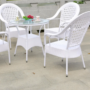 Bàn tròn mây trắng 80cm và ghế mây lưng cao Bộ cà phê kim loại Bộ đồ nội thất sân vườn ngoài trời - Product Image 2