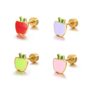 High Quality Cheap Enamel Earrings 18K Gold Jewelry Screw Back Earrings Surgical Stainless Steel Kids Earring For Sales