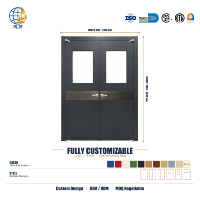 Porte commerciale en acier ignifugée à grand panneau de vision, finition contemporaine pour hall de quartier financier, vente en gros Chine