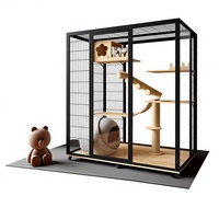 Villa pour chat d'intérieur, espace extra-large, cage panoramique en verre, aluminium et bois, vitrine luxueuse pour animaux de compagnie, pour chats de taille moyenne