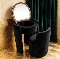 Coiffeuse moderne en tissu et mélaminé pin haut de gamme avec miroir LED, tabouret rembourré, ensemble de luxe peu encombrant pour salon