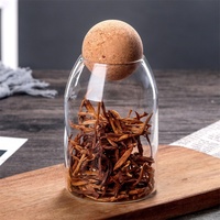 Pot de stockage en verre décoratif, pour noix de cuisine, avec large bouche et hermétique, pour conserver les aliments, avec couvercle en liège, à la maison, ml