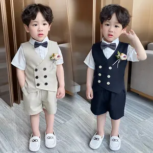 2022 어린이 공식 학교 정장 아기 옷 여름 유아 블레이저 코튼 어린이 의상 웨딩 착용 2PCS 소년 의류 세트
