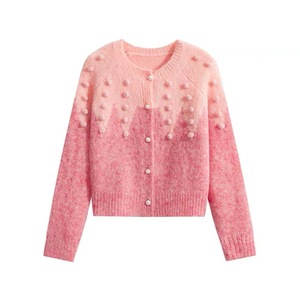 Dalang Sweater Factory Women's Gradient Knitted <b>Cardigan</b> Loose Fit Autumn Winter Pom Pom Single Breasted Anti Pilling - Product Image 4