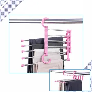 Shanghai Foldable Anti-Slip 5 Layers Multi-Pole Trouser Hanging Rack Pull Out Ties Scarf Pants Hanger for Closet Organization