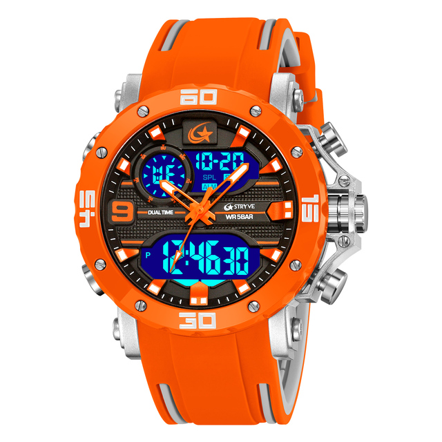 STRYVE New 8032 Fashion Men's Sport Watches Quartz Chronograph 50M Waterproof Wristwatch LED Alarm Stopwatch Clock Watches