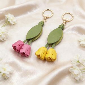 Pu Leather Tulip Keychain Decorative Charm Car Key Holder Elegant Flower <b>Bag</b> Pendant - Product Image 5