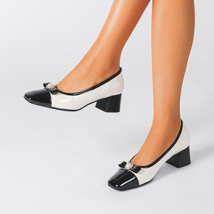 Escarpins de ballet à la mode pour femmes chaussures décontractées à talons bas de haute qualité avec fermeture à enfiler au <span class=keywords><strong>talon</strong></span> bloc Patchwork de couleur pour l'été - Product Image 4