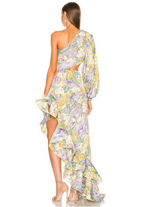 Robe florale pour femmes Sexy inclinée une épaule mince taille <span class=keywords><strong>coupe</strong></span> <span class=keywords><strong>longue</strong></span> Maxi robe feuille de Lotus irrégulière à volants Style décontracté tissé - Product Image 5