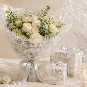 Papel de Regalo Elegante con Diseño de Copos de Nieve, Patrón Floral Personalizado, Impresión en Tinta, Película OPP Impermeable - Product Image 1