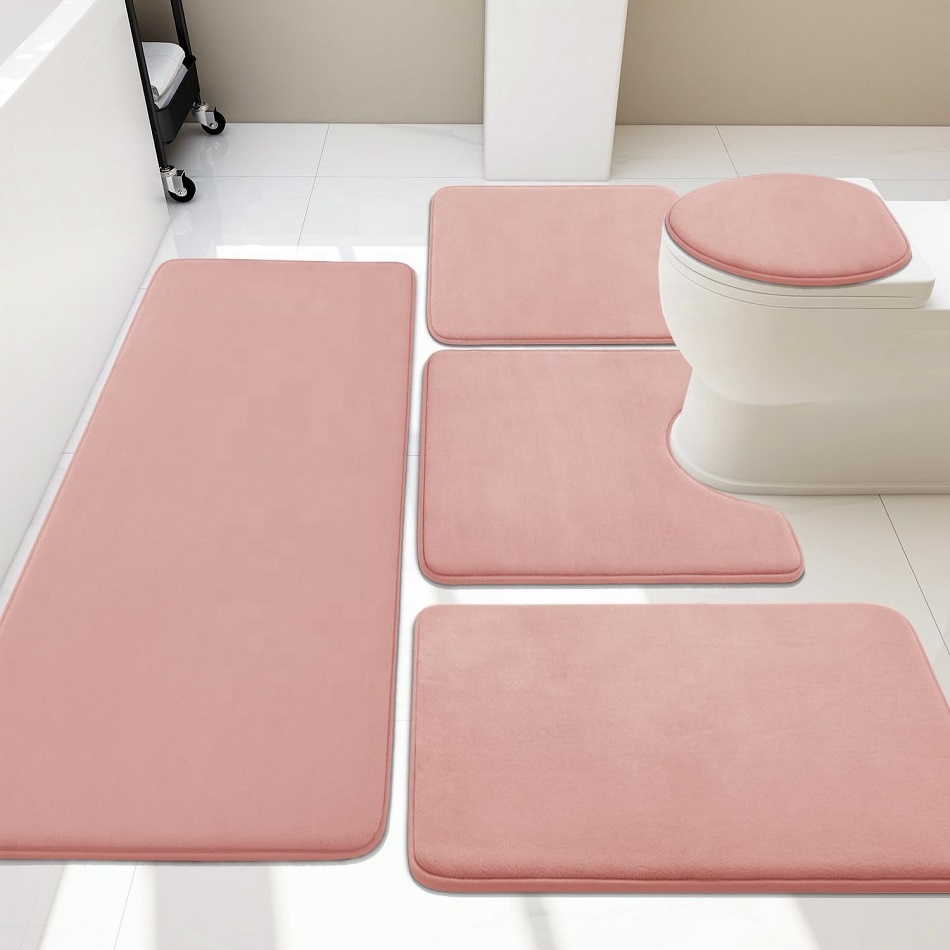 HEBE Set 5 Tappeti Bagno In Microfibra – Antiscivolo, Morbidi, Con Copriwater E Runner A U