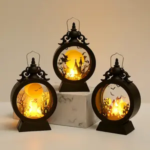 Decorazioni Creative stile retrò di Halloween forma rotonda tavola ornamenti LED lampade a vento in plastica
