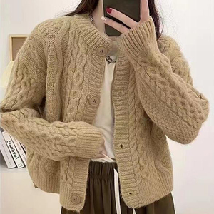 Hot Sale <strong>Ladies</strong> Twisted <strong>Cardigan</strong> Winter Thick Loose Knitted Jacket Coat Girls Buttons Open Front <strong>Crochet</strong> Sweater Short <strong>Cardigans</strong> - Product Image 2
