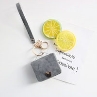 Mini porte-monnaie en jean et cuir avec porte-clés cœur doré, petite pochette pour écouteurs, pochette de poignet, porte-clés mignon pour filles