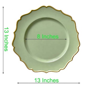 Assiettes de chargeur en plastique, décorations et événements de fête de mariage irrégulières, en vert et blanc, <span class=keywords><strong>bord</strong></span> doré, 13 pouces - Product Image 3
