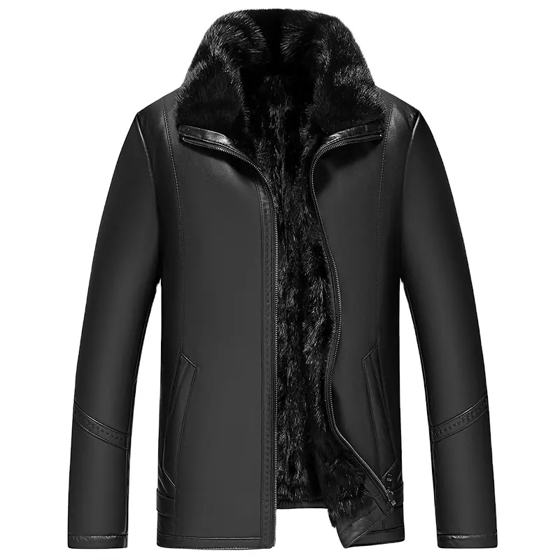 Pudi MT141 New Fashion Man Real Mink Fur Coat Jacket Leather Jackets Winter Warm Coats Outwear Genuine Sheep Skin Casual Printed