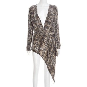 <span class=keywords><strong>Abito</strong></span> Mini Elasticizzato alla Moda <span class=keywords><strong>con</strong></span> Stampa, Scollo <span class=keywords><strong>Profondo</strong></span> a V, Maniche Lunghe, <span class=keywords><strong>Spacco</strong></span> e Cintura - Product Image 5