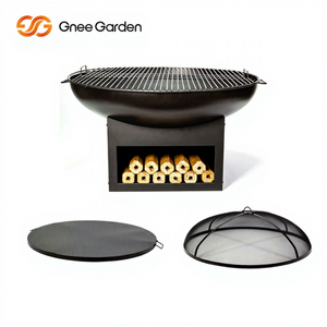 Barbecue extérieur moderne et durable pour bois de chauffage, bac à bois, certifié CE, finition rouille naturelle, construction en acier résistant à la corrosion - Product Image 1