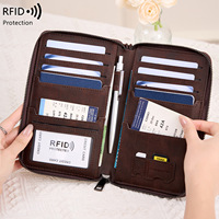 Dompet Kulit PU Anti Maling RFID Lintas Batas, Tas Penyimpanan Tiket Pesawat, Multi-fungsi, Tempat Buku Tabungan, Resleting, Kartu Identitas, Poliester