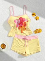 Maillot de bain deux pièces pour femmes, imprimé coquillage et étoile de mer, haut de maillot de bain avec cordon de serrage, short de bain