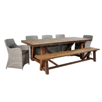 Ensembles de mobilier de jardin et de terrasse en rotin de style moderne pour l'extérieur, chaises de salle à manger, tables, bancs en bois, résistants à l'eau