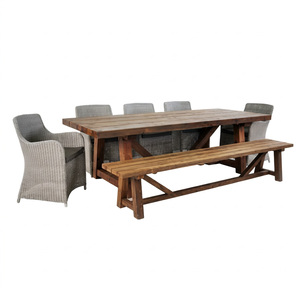 Juego de Muebles de Jardín y Patio de Estilo Moderno al por Mayor, Sillas de Comedor de Ratán, Mesas, Bancos de Madera, Resistentes al Agua - Product Image 1