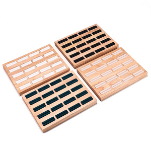 Wholesale 20 Slot <strong>Ring</strong> Earring Wooden <strong>Display</strong> Velvet Leather Inner <strong>Tray</strong> showcase Table Stock High Quality Accept Custom logo - Product Image 2