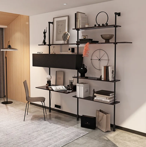 Étagère minimaliste créative italienne, présentoir mural multicouche en bois massif, étagère en fer forgé, présentoir intégré de bureau - Product Image 4