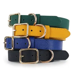 Luxury Reliable Soft Touch Padded Sturdy Durable Training Comfy Dog Leather Collar With Gold Zinc Alloy Accessories