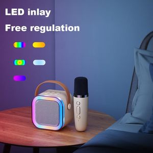 Mini haut-parleur karaoké Bluetooth portable Worthy avec microphone sans fil et lumières colorées pour enfants et adultes, métal actif RGB 3W - Product Image 2