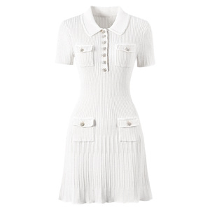 Elegante Abito Mini in <span class=keywords><strong>Maglia</strong></span> da Donna, Manica Corta, Collo a Polo, Bottoni Gioiello, <span class=keywords><strong>Vestito</strong></span> a Linea A, Chic per Ufficio e Casual, <span class=keywords><strong>Outfit</strong></span> da Donna - Product Image 3