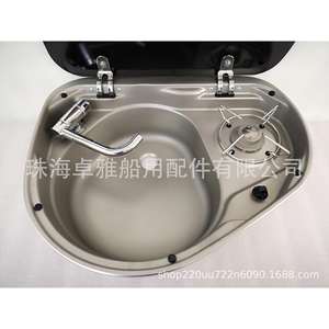 Cuisinière à gaz intégrée 525*425*150mm pour camping-car/yacht/maison moderne avec couvercle en verre trempé et évier en acier inoxydable - Product Image 5