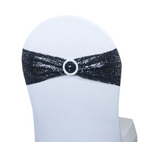 Housse de chaise sans couture à sequins avec boucle ronde, décoration de dossier de chaise avec nœud, ceinture élastique pour mariage, hôtel, banquet