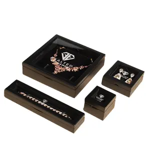 ODM/ OEM中密度纤维板木制礼品盒透明盖定制豪华结婚礼品珠宝套装盒