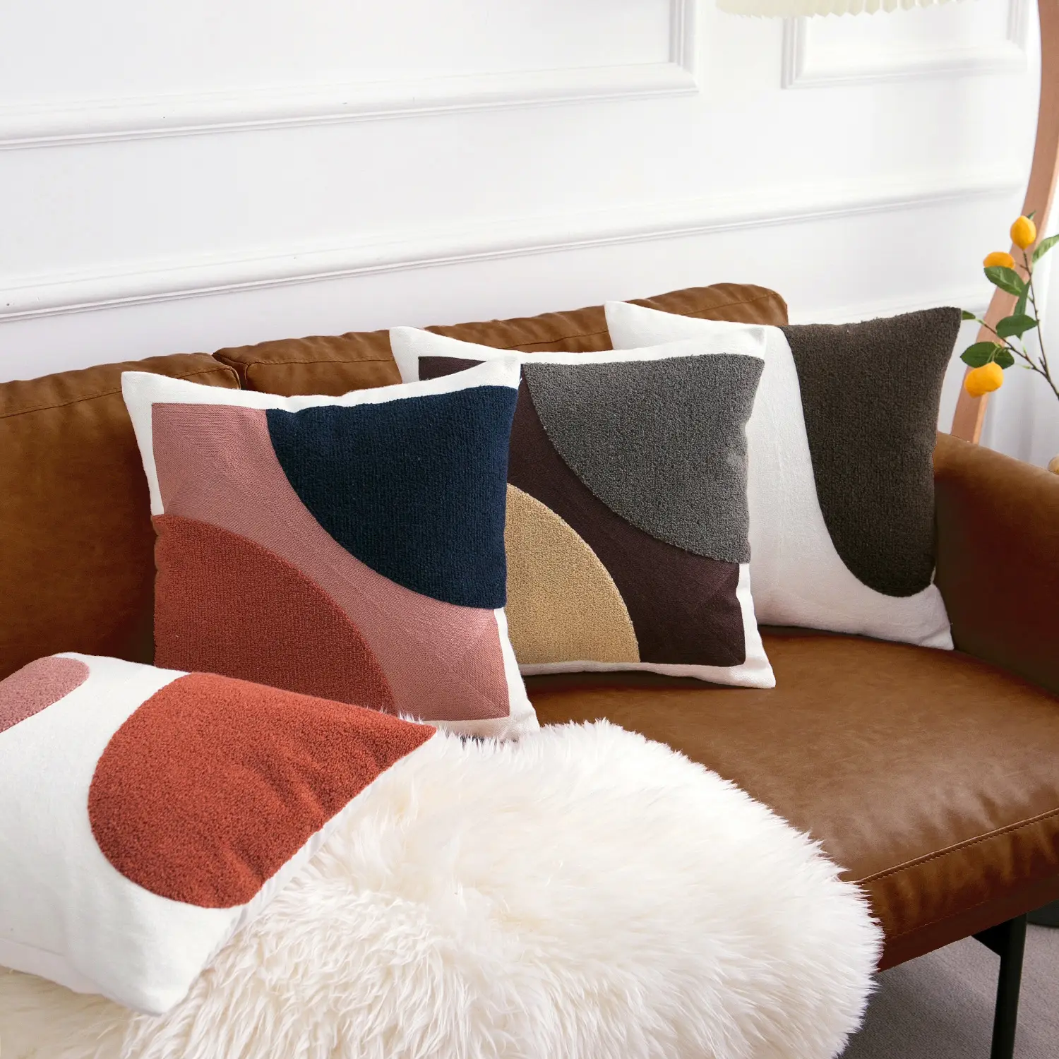 Moderno e minimalista moderno asciugamano ricamato in cotone ricamo cuscino geometrico astratto divano soggiorno hotel modello camera cuscino