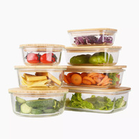 Vtopmart Lot de 5 contenants en verre rectangulaires de 35 oz avec couvercles en bambou, capacité de 1 à 2 L, préparation des repas, stockage des aliments, sans BPA, micro-ondes, lave-vaisselle