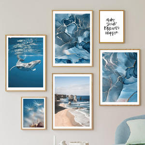 ブルーシービーチクジラタンポポ海景ポスタープリントウォールアート北欧写真リビングルーム家の装飾絵画 - Product Image 2