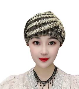 YASEEN Fashionable Headscarf with Mesh Fabric, Cross Forehead Scarf, Indian Crystal Headscarf, Muslim Hat, Eco-friendly - Product Image 3