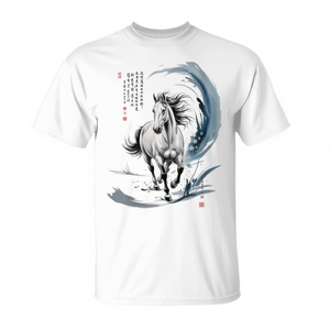 Camiseta de manga corta con estampado digital del año del caballo, arte del zodiaco en acuarela, cuello redondo, unisex, para adultos - Product Image 2