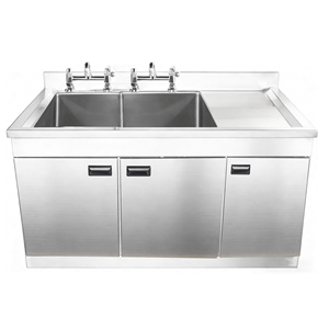Évier de cuisine commercial double bac en acier inoxydable poli <span class=keywords><strong>Lubo</strong></span> avec égouttoir intégré, revêtement en poudre de qualité alimentaire 300 kg/m - Product Image 3