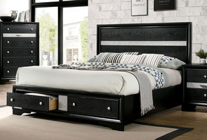 Lit convertible moderne et réglable, taille King, avec tête de lit à panneaux et tiroirs, couleur noire - Product Image 5