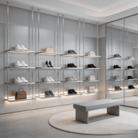 Étagères à sacs en métal modernes personnalisées de haute qualité, présentoirs pour sacs, vitrine de boutique, étagère à chaussures en acier inoxydable avec éclairage LED